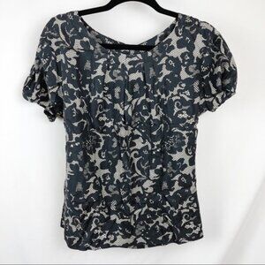 Banana Republic 100% Silk Black/Tan Career Blouse